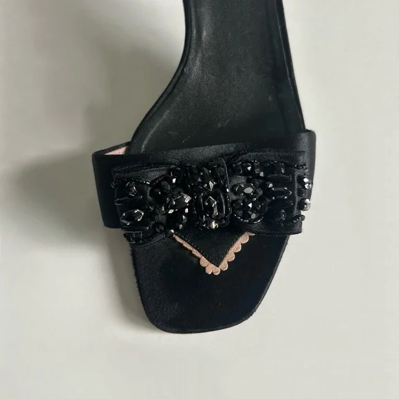 Vintage Prada Black Beaded Bow Slide Mule Kitten Heels Size EU 39.5 - Picture 3 of 11